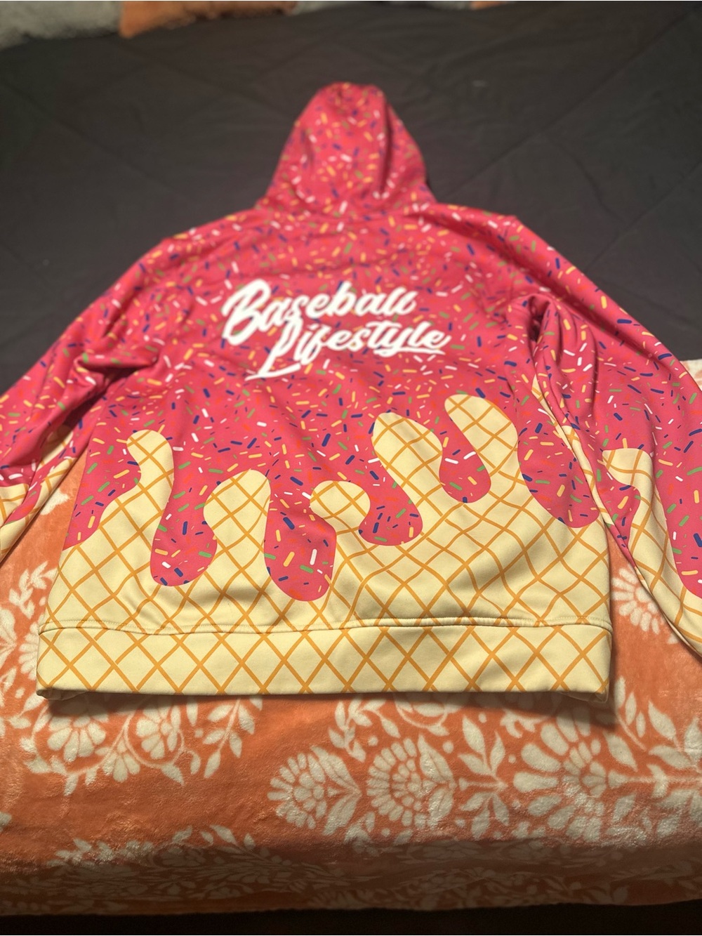 Baseball Lifestyle Kids Pink & Cream Hoodie with Ice Cream Drip Print